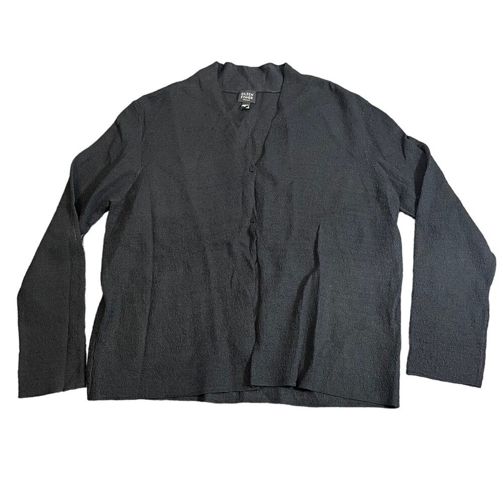 Eileen Fisher Rayon Blend Black Cardigan Sweater Size 1X